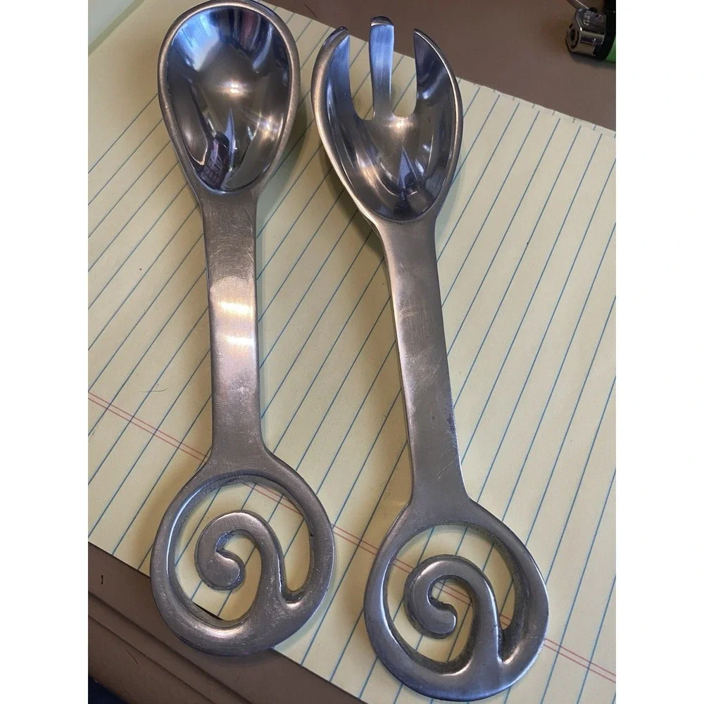 Aluminum  Polished Swirl Spoon And Fork Serving‎ Set 8